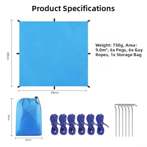 Toldo de playa impermeable 300x300 cm negro para camping y lona de suelo 6