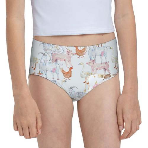 Watercolor Farm Goat Cow Animals Girls' Underwear Soft Cotton Little Girls Panties Comfort Briefs 7