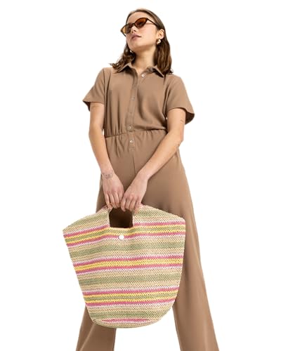 Image of Roxy Women's Beach Tote Bag | Travel | Vacation | Straw | Lightweight | Breathable, Coco Pearl - Natural Banana