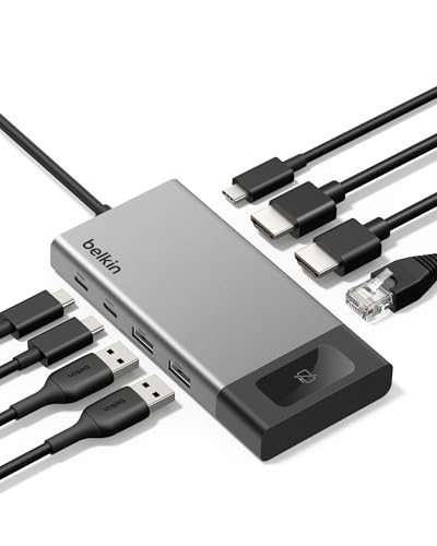 Image of Belkin USB C Hub, 8-in-1 Multi-Port Hub 100W - Dual Display Support for Windows & Chromebook + Mirrored Support for macOS w /Monitor Privacy, Ethernet, Resolutions up to 4K@60Hz - Travel Essentials