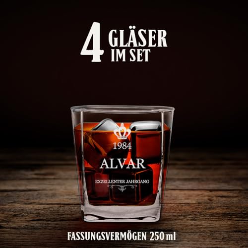 Foto von Maverton Whiskey Karaffe + 4/6er Whiskygläser Set mit Gravur - 700ml Whisky Dekanter - Vatertagsgeschenk Geschenk zum Geburtstag für Männer - Weihnachtsgeschenke - Guter Jahrgang