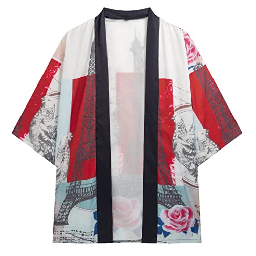 Image of PRIJOUHE Mens Kimono Set Japanese Haori & Shorts 2 Piece Summer Outfits