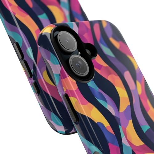Coque rigide brillante iPhone 16 multicolore motif abstrait ondulé