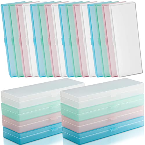 Image of Fainne 24 Plastic Pencil Case Bulk Hard Pencil Boxes with Snap Lid Crayon Maker Pen Organizer Stackable Craft Storage Boxes for School Supplies(Single Layer,Multicolor,7.09 x 2.36 x 0.98 Inch)
