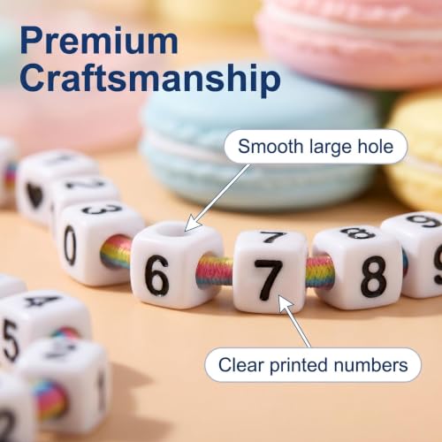 Image of Amaney 400pcs Number Beads Square White Acrylic 6x6mm Mixed Number Beads Acrylic Plastic Cube Shape Loose Beads