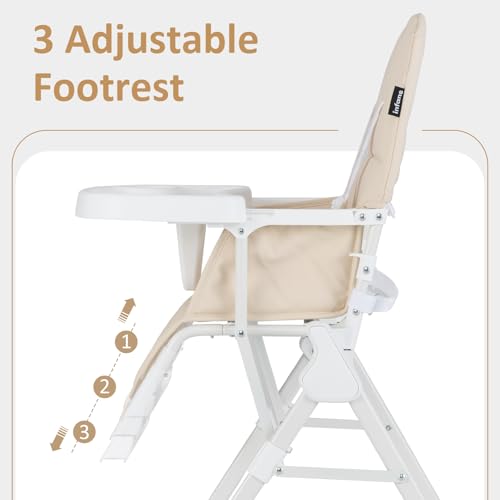 INFANS Baby High Chair, Quick Folding Portable Highchair for Babies and Toddlers with Adjustable Footrest Removable Dishwasher Tray PU Seat, Compact Highchairs for Baby Age 6-36 Months - Thumbnail 4