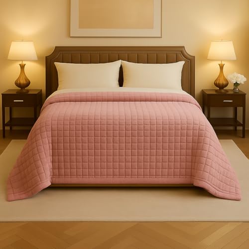 Image of Signature 3-Ply Faux Rabbit Fur Blanket King Size | Ultra Soft Heavy Weight Quilt-Feel Blanket | 6kg Luxury Winter Comforter for Bed Ideal for Heavy Winters (Pink Bricks)