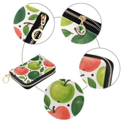 RFID Blocking Credit Card Wallets Leather Wallets for Women Small Zipper Wallet with Coin Pouch Watercolor Green Pink Apples4