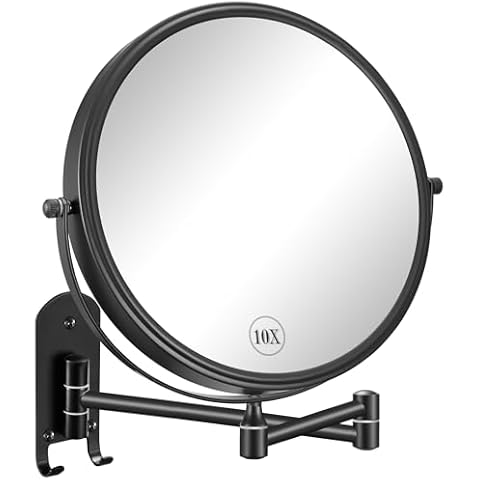 DECLUTTR Large 9 Inch Wall Mounted Makeup Mirror 1X/10X Magnifying Mirror, Double-Sided 360°Swivel Bathroom Mirror, Black Extendable Wall Mount Vanity Mirror Cover