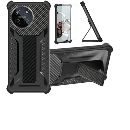 bojioderf Funda para Realme 11 4g 2023 Funda Carcasa Case Cover [con Protector de Pantalla de Cristal Templado] Híbrida [Soporte Plegable Magnético] [Esmerilado antihuellas] Negro