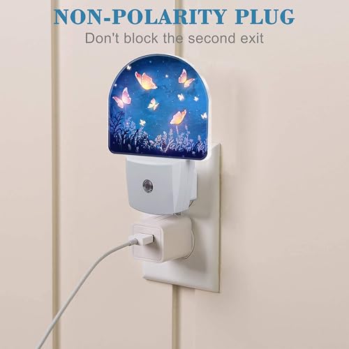 Image of Glowing Butterflies Flying in Garden Night Light Plug into Wall with Dusk to Dawn Sensor Cute Nightlight for Kid Girls Boys Women Men Room Decor, Hallway, Kitchen, Bathroom, Nursery, Stairs