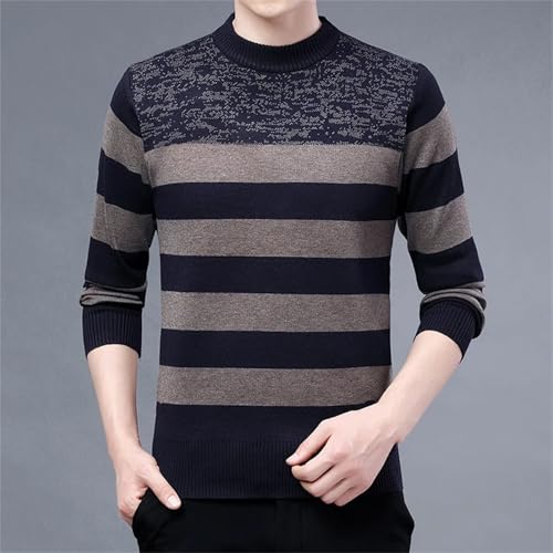 Men Fashion O-Neck Pullover Sweater Contrast Striped Spliced Warm Long-Sleeved Tops2