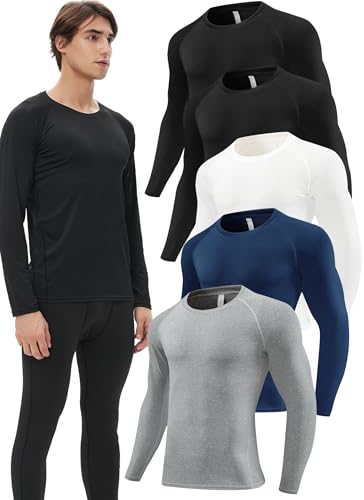 Antoyo 5 Pack Men's Compression Shirt Compression T-Shirt Long Sleeve Cool Dry Athletic Workout Base Layer Undershirt Tops