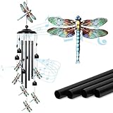 UXORSN Dragonfly Wind Chimes Outdoor with 4 Aluminum Tubes 36' Decorative Dragonfly Gifts for Women Rustic Design Hanging Wind Chime for Outside with Ring Home Decor for Garden Patio Yard Window