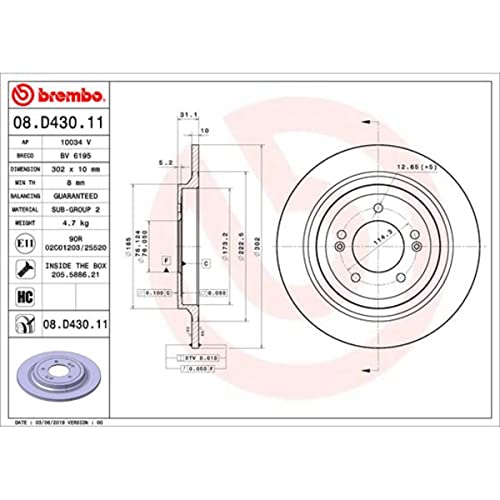 Brembo 08.D430.11 Rear Brake Discs Full 2 x Diameter 302 mm