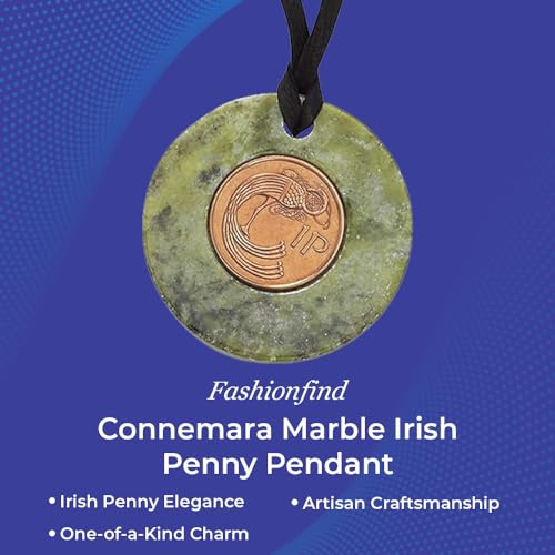 SAGEFINDS Connemara Marble Irish Penny Necklace, Lucky Penny from Ireland, Pendant for Women, 18” Cord2