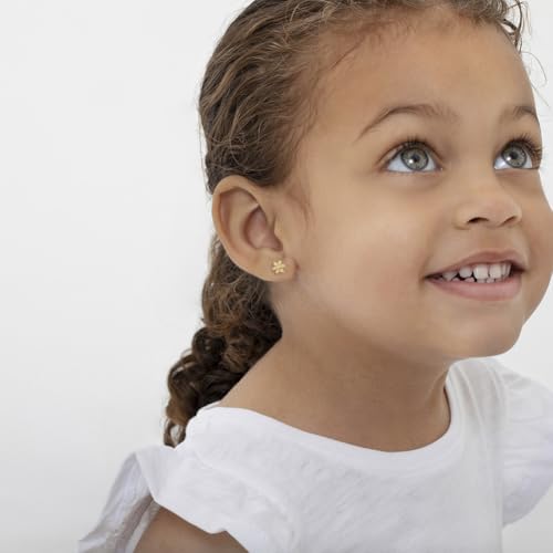 14k Yellow Gold Tiny Flower Clear Cubic Zirconia Screw Back Earrings For Toddlers & Little Girls - Adorably Petite Floral Earrings For Young Girls - Dazzling CZ Earrings For Toddler Girls2
