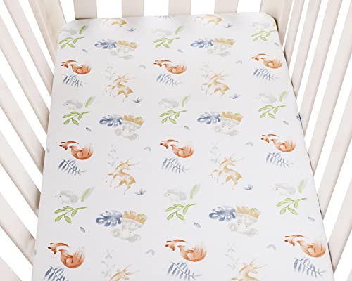 Image of Bassinet Sheets (33 inch x 19 inch) Compatible with Mika Micky, Baby Delight, Dream On Me, Amke and Other Rectangle Mattress, 2 Pack Fitted Sheets, 100% Jersey Knit Cotton 190GSM, Fox Deer and Elephant