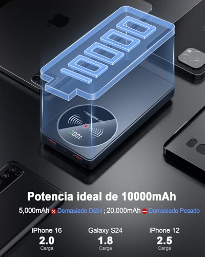 Power Bank 10000mAh, Bateria Externa Carga Rapida 22.5W, 3A Bateria Portatil 3 Puertos USB C Input & Output Cargador Portatil Movil Powerbank para iPhone 16 15 14 13 12 11, Samsung, Xiaomi, Android - imagen 3
