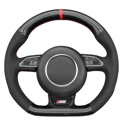 MEWANT Steering Wheel Cover Compatible with Audi A5 / A7 / RS 5 / RS 7 / S3 / S4 / S5 / S6 / S7 2013 Steering Wheel Hand Stitch Carbon Fiber and Suede Steering Wheel Wrap