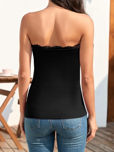 H HIAMIGOS 2 Pack Strapless Tube Tops for Women Lace Bandeau Top Long Ribbed Full Length Top No Bra3