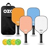 OZO Pickleball - Set mit 4 Schlägern, 4 Bällen und Tasche - Spark Anfänger Power-Schläger + 4 Injektionsbälle (2X Indoor + 2X Outdoor)