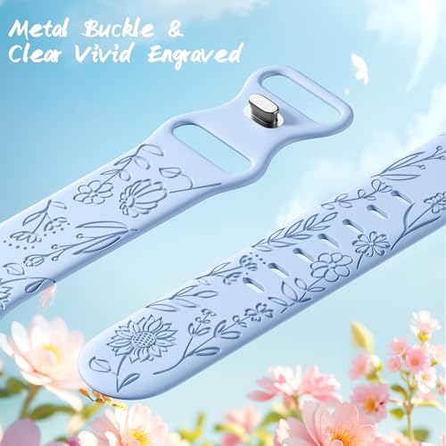 Image of SNBLK 6 Pack Floral Engraved Bands Compatible with Apple Watch Bands 40mm 41mm 42mm 38mm 44mm 45mm 46mm 49mm Women Men, Silicone Flower Pattern Strap for iWatch Series 11 10 Se Ultra 9 8 7 6 5 4 3 2 1