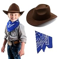 SeptCity Kids Cowboy Hat and Bandana for Age 5-10, Cowgirl Costume Set for Boys and Girls (Brown)