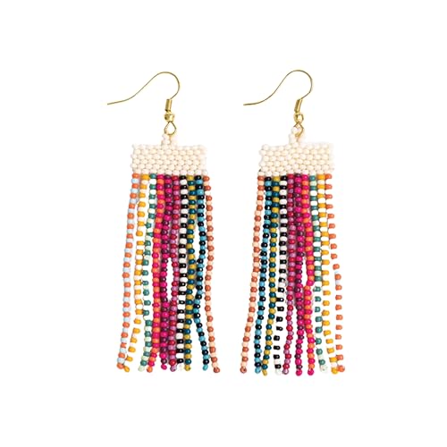 INK+ALLOY Beaded Earrings for Women Dangling, Adaline Seed Bead Fringe Statement Boho Earrings, Hypoallergenic Handmade Jewelry for the Modern Bohemian, 3.25-Inch