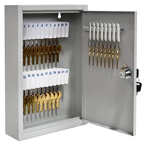 BankSupplies STEELMASTER 30 Key Cabinet | Single Lock Control Key Box | Welded 22 Gauge Steel Construction | Scratch Resistant | Write-On Key Tags for Easy Identification Cover