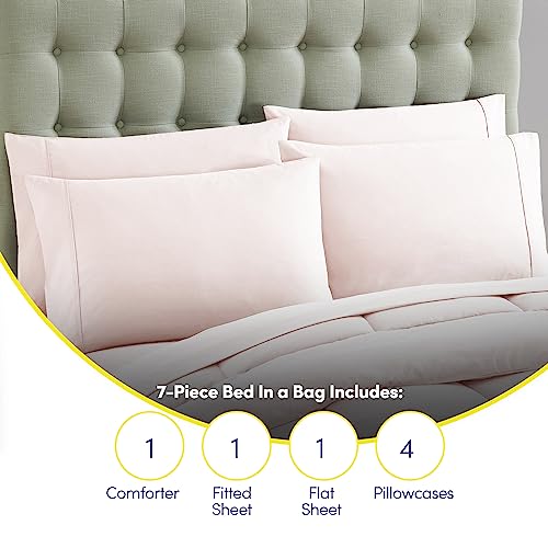 California King Comforter Set - Soft & Breathable 7-Piece Bedding Collection - 1 Comforter, 1 Fitted Sheet, 1 Flat, 4 Pillowcases - Deep Pocket - Premium Quality - Ideal for All Seasons, Pale Pink