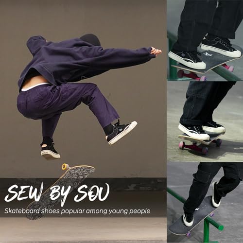 Image of Skateboard Shoes for Men Leather Low Top Pro Skateboarding Training Casual Sneakers