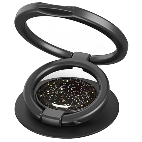 Phone Grip, Phone Ring Holder Finger Kickstand, Foldable & Adjustable Double Metal Cell Phone Rings Gripper Stand for iPhone Samsung &Other Phones - Sparkle Black