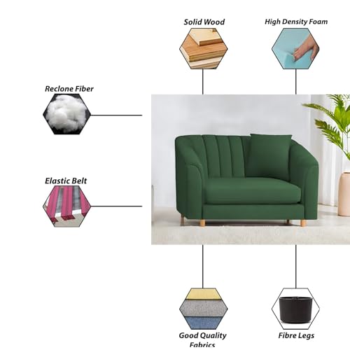 Image of Casaliving Doraldo 1 Seater Sofa Set for Living Room (Green Colour) Premium Fabric Sofa