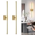 Morauroral Gold Battery Operated Wall Sconces, Dimmable Wall Sconces with Remote Control, Rechargeable Sconces Wall Lighting, 24? LED Wireless Wall Lights for Bedroom, Living Room, Bathroom, Hallways
