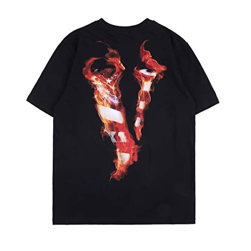 cpfm.xyz Homme T-Shirt V Flamme Tee Shirt Hip Hop Rapper Oversized Coton Col Ras du Cou Short Sleeve Shirt BL L Cover