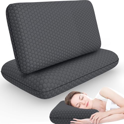 Image of CushyOasis Memory Foam Pillows for Side, Back and Stomach Sleepers, Set of 2, Bed Pillow with Washable Cover and Breathable Mesh, Bed Pillow for Sleeping (Dark Grey,Standard Size)