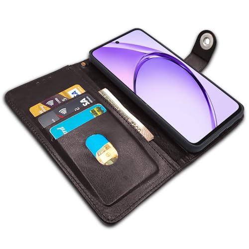 Image of Pikkme Flip Cover Leather Finish | Inside TPU with Card Pockets | Wallet Stand and Shock Proof | Complete Protection Button Flip Case for Oppo A3x 5G / A3x 4G / A3 5G (Coffee)