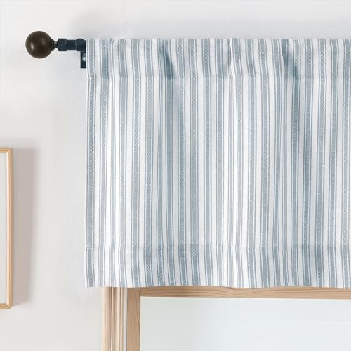 Chyhomenyc Stripe Curtains 30 Inch Length - Light Filtering Faux Linen Small Half Window Curtains Over Sink, Modern Farmhouse Curtain Tiers for Bathroom Basement, 30Wx30L, 2 Pieces, Light Blue by Chyhomenyc - Used condition - Image 8