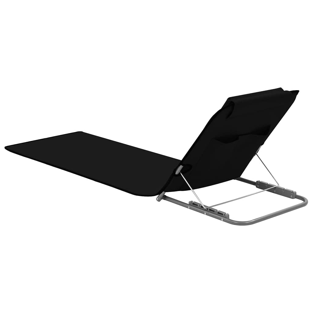 Set di 2 stuoie da spiaggia pieghevoli con schienale regolabile, poggiatesta e vano portaoggetti, sdraio in acciaio/poliestere, 160 x 53 x 47 cm, nero