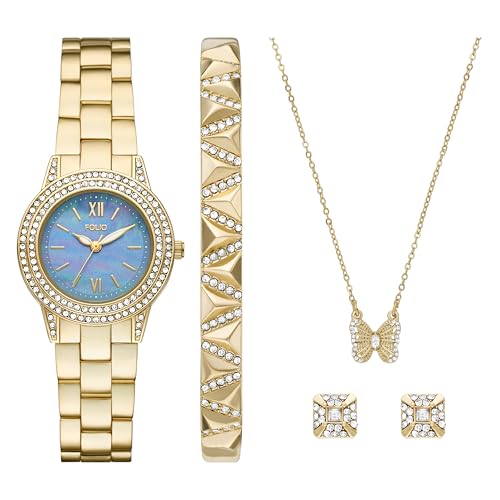 Montre dorée à trois aiguilles pour femme Folio aux finitions haut de gamme