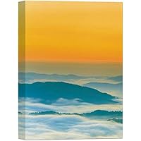 SIGNWIN Canvas Wall Art Yellow and Orange Sky Over Blue Foggy Mountain Tops Landscape Wilderness Modern Art Contemporary Scenic Colorful Ultra for Living Room, Bedroom, Office - 12x18 inches