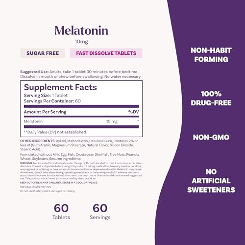 Natrol Melatonin 10 mg Fast Dissolve Tablets, Sugar-Free Peppermint, 60 Ct - image 5