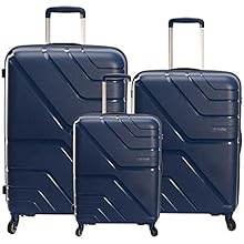 AMERICAN TOURISTER (Set of 3 Pieces) Small Medium and Large Polypropylene 4W HARDSIDED Cabin Checkin STROLLY Luggage (Navy Blue)