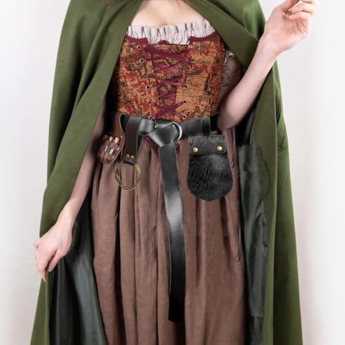 Image of Leather Belt Pouch Medieval Vintage Renaissance Viking LARP Cosplay Costumes Drawstring Coin Purse Phone Holder Waist Bag (Half-Black)