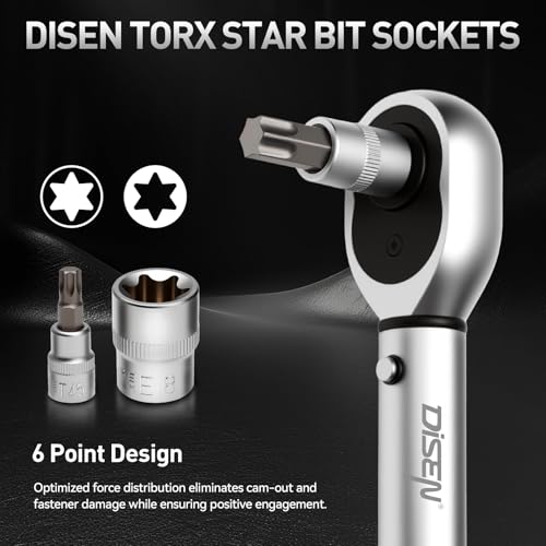 Image of 34-Piece 3 /8'' Drive Torx Star Bit sockets CR-V E-Socket Set, E4-20, T10-60, Tamper Proof Set TT10-TT55, 5 /16 inchF to 3 /8 inchM adapter with Storage Case,S2 Steel, Ideal for Car,Trucks,Home Improvement