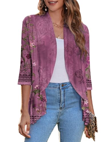 Image of Zeagoo Women's Open Front Cardigan 2026 Spring Summer Lightweight 3 /4 Sleeve Draped Ruffles Cardigans S-3XL