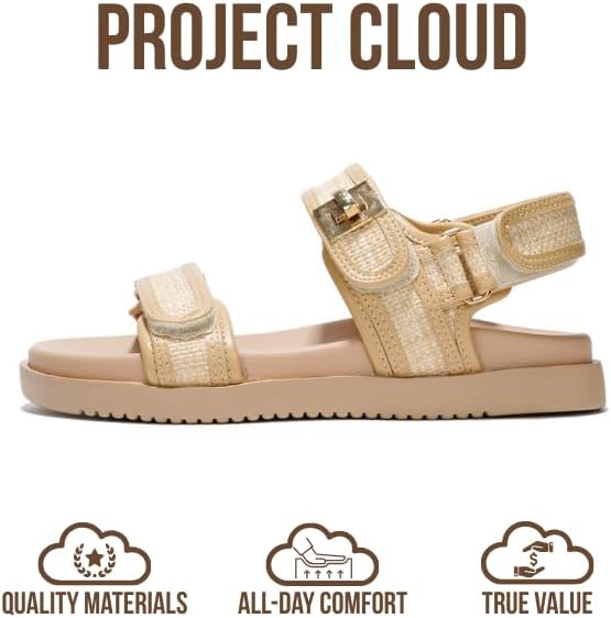 Project Cloud 100% Genuine Leather Platform Sandals Women Footwear - Comfortable Strappy Summer Sandals for Women 2026 - Memory Foam and Non-Slip Beach Slides (Mona, Raffia, 8.5) - Image 4