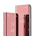 Produktbild HMTECH Galaxy S9 Hülle Kristallklar Plating Überzug Spiegel Makeup Flip PU Lederhülle im Bookstyle Hart PC Magnetverschluss Standfunktion Schutzhülle für S9,Rose Gold Mirror PU