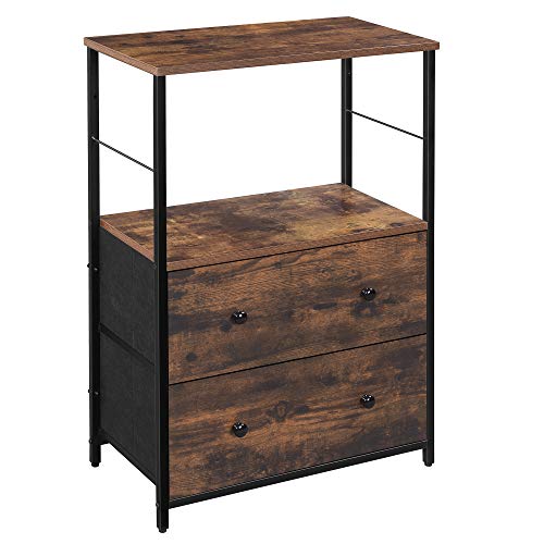 SONGMICS Nightstand, Rustic Side Table, Dresser Tower with 2 Fabric